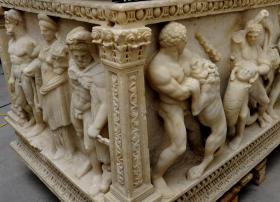 Details of the three-tonne marble sarcophagus from Turkey