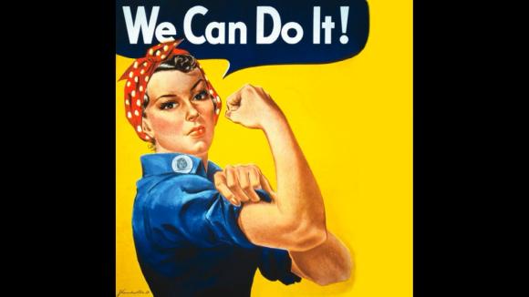 woman in poster flexing muscles