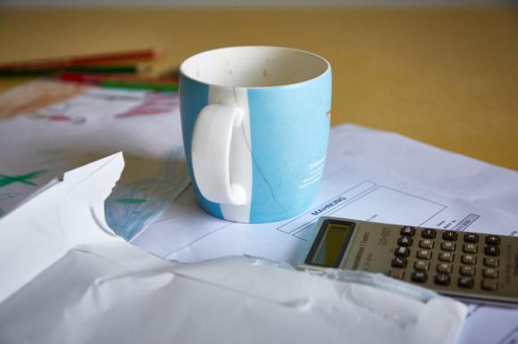mug and paperwork