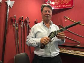 Emile Joyet, president of the Lausanne gun fair and owner of L’Esponton, an antique weapons specialist