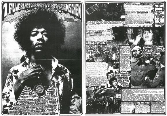 Links: Jimmy Hendriks, rechts: Zeitungscollage mit Text, Fotos und Comics aus den 1960er-Jahren