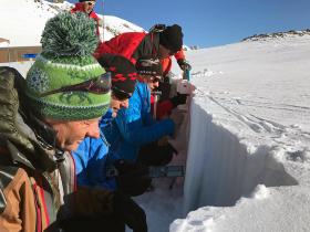 Avalanche observers learn how to check the profile of the snowpack