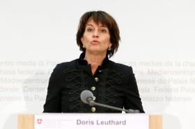 La presidenta suiza, Doris Leuthard, durante la conferencia de prensa este jueves