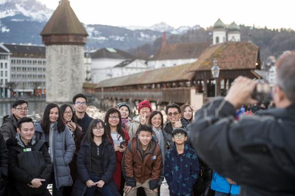 A group of Asian tourists in Lucerne