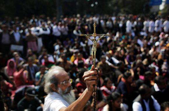 Christliche Demonstranten in Neu Delhi