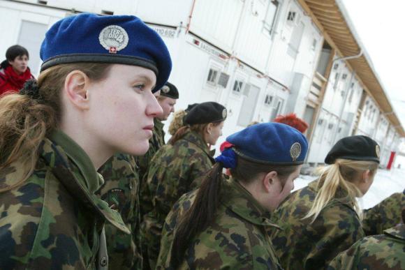 Swiss women army recruits in uniform