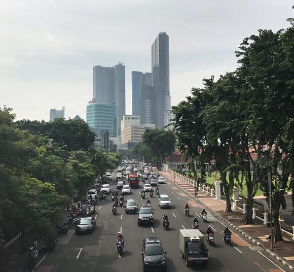 Skyline of Subaraya and a busy road