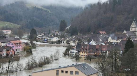 St-Ursanne under water, in canton Jura