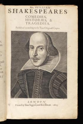 Cover of the first Folio edition of William Shakespeare, Comedies, Histories & Tragedies.