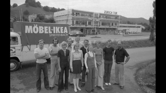 Ikea staff outside first shop outside Sweden - in Zurich