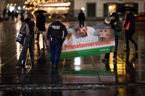 The LSCV protesting experimentation on primates in December 2017 in Bern