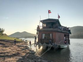Boat landing on the shores of the Mekong river in Laos