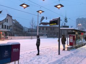 tram stop in snow