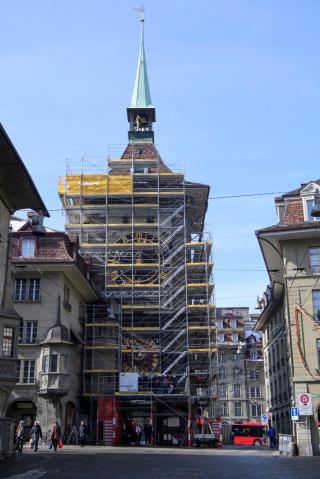 The Zytglogge in Bern with scaffold around the tower.