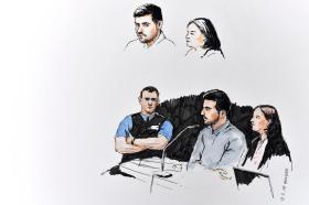 Dibujo del acusado y su abogada durante el proceso en Lenzburg el martes 13 de marzo.