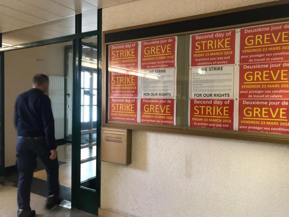 Strike posters at the United Nations headquarters n Geneva.
