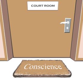 cartoon about courtroom and conscience