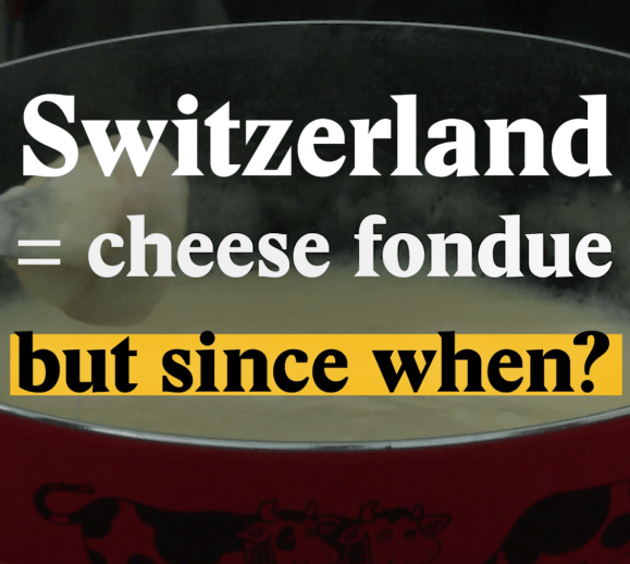 A cover image for a Nouvo video about the little known history of Swiss fondue.