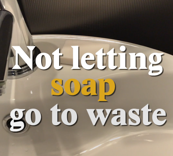 A cover image for a Nouvo video about an organisation, which recycles soap.