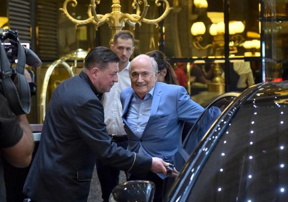 Sepp Blatter outside a Moscow hotel