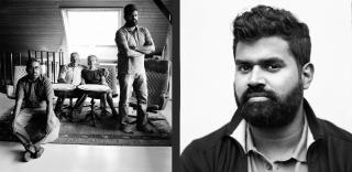 Familiengruppenbild und Einzelportrait von tamilischem Mann