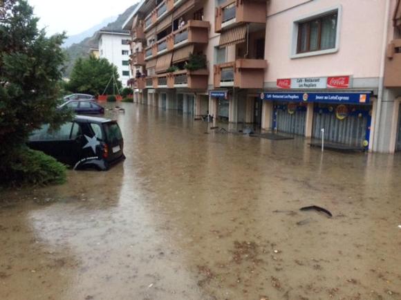 Flooded street in Sion