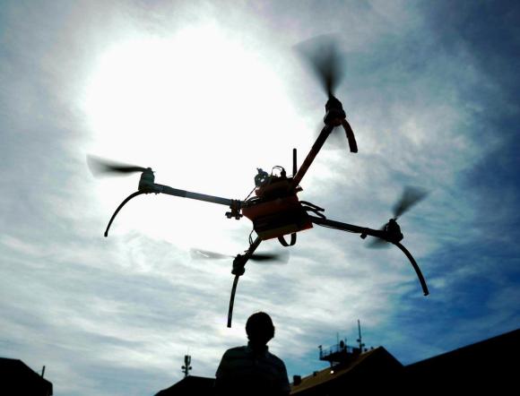 Quadcopter drone in flight