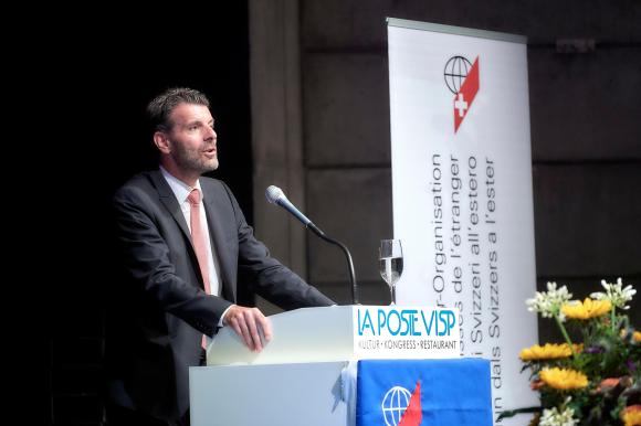 Secretary of state in Swiss foreign ministry Balzaretti addressing the Congress of the Swiss Abroad in Visp