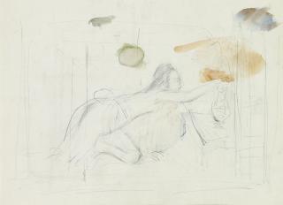 バルテュス、デッサン「『朱色の机と日本の女』のエチュード」、23x29 cm