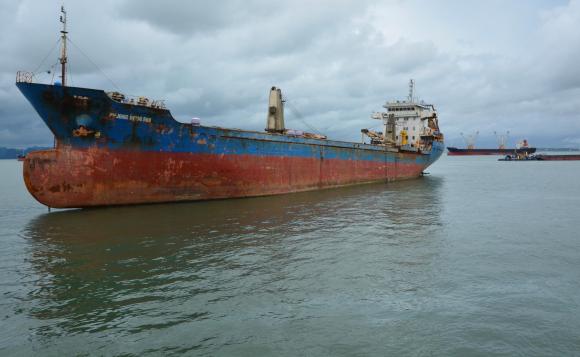 A large shipping vessel pictured in Vietnam