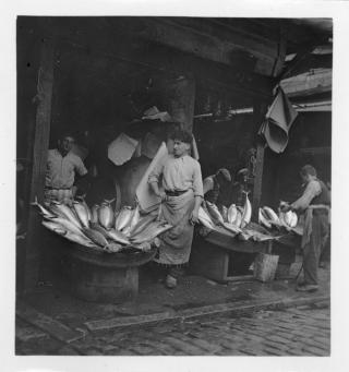 تجار يبيعون السمك في اسطنبول
