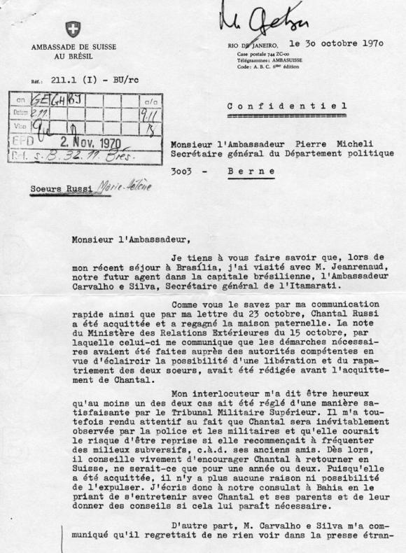 página 1 de carta ao embaixador