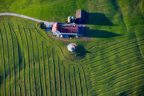 Aerial view of a farm near Appenzell in eastern Switzerland