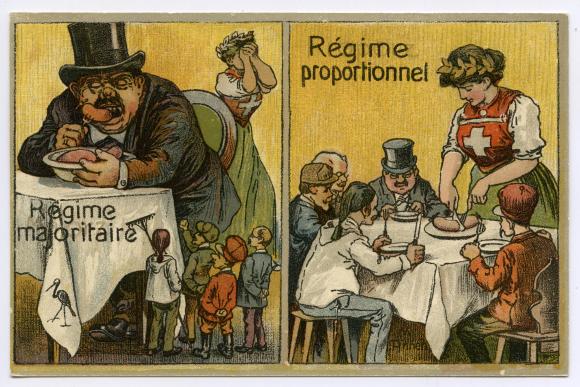 Caricaturas de 1918 en pro de un sistema electoral proporcional