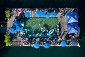 Making the most of the sunny weather at the Seebad Enge public baths in the centre of Zurich