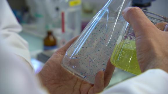Microplastic being analysed in a laboratory
