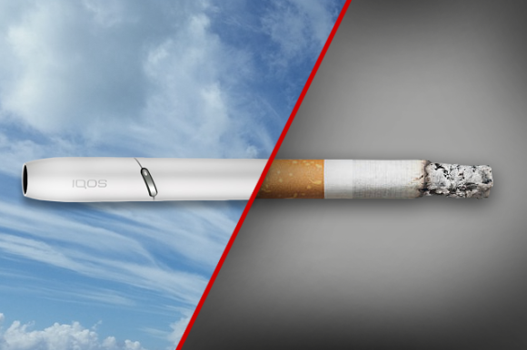 Imagen en la que la mitad es de un cigarrillo tradicional y la otra de un cigarrillo electrónico