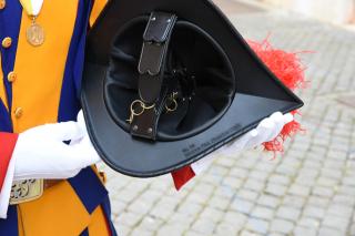 The inside of a Swiss guard helmet