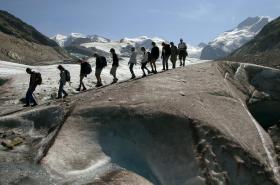 Hikers on a glacier