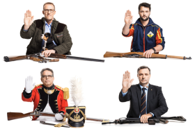 Cuatro retratos de hombres con armas de fuego