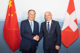 Chinese Vice President Wang Qishan (left) and Swiss President Ueli Maurer