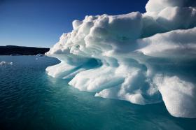An icebergs floats in the Nuup Kangerlua Fjord near Nuuk in southwestern Greenland