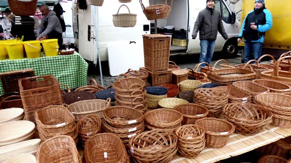 Baskets on a market stand in Prague