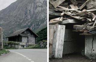 木造の小屋と瓦礫