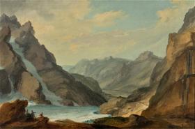 山と湖の風景画