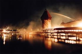 Pont de la Chapelle de Lucerne en feu