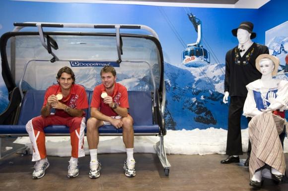 Gold medal winners Federer and Wawrinka at the 2008 Beijing Olympics