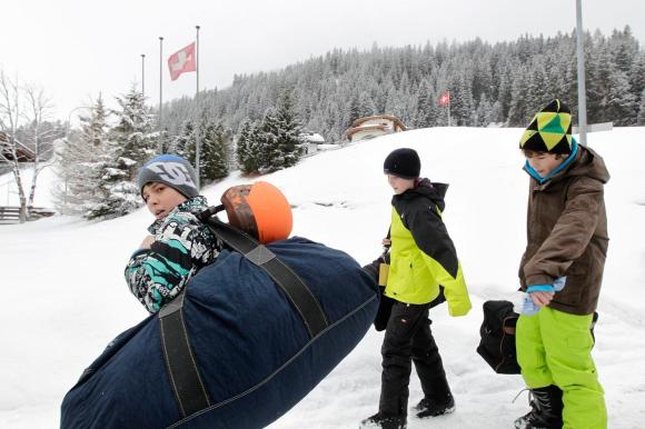 Children on their way to a ski camp