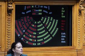 Electronic display in the House of Representatives showing votes on counter-proposal to responsible business initiative