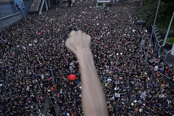 protesting crowds in Hong Kong